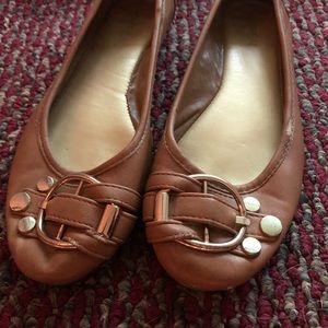Gold and Light Brown Buckle Flats